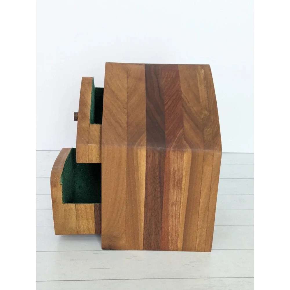 Vintage 2 Drawer MCM Wood Band Saw Jewelry Trinket Box Abstract Danish Inspired
